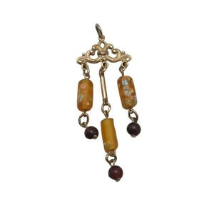 Sarah Coventry Floral Orange Art Glass Dangle Vintage Pendant Needs Chain